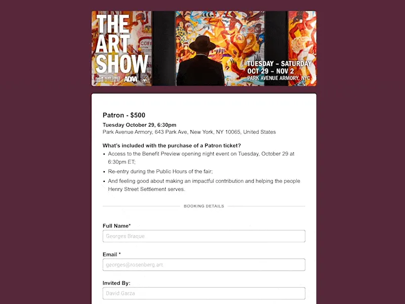The Art Show ticketing page